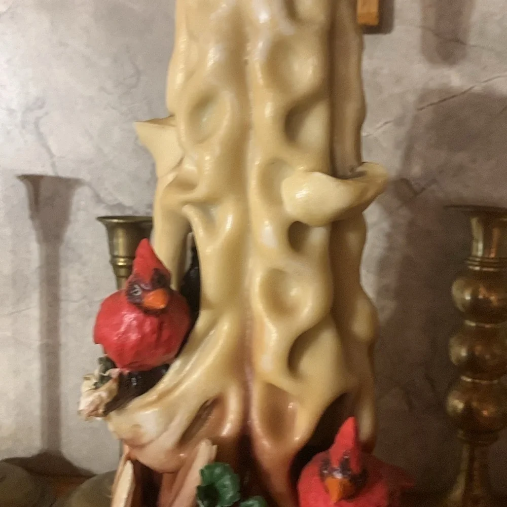 Vintage 1970s Hand Carved Wax Candle Sculpture With Cardinals Holiday Winter - Picture 16 of 17
